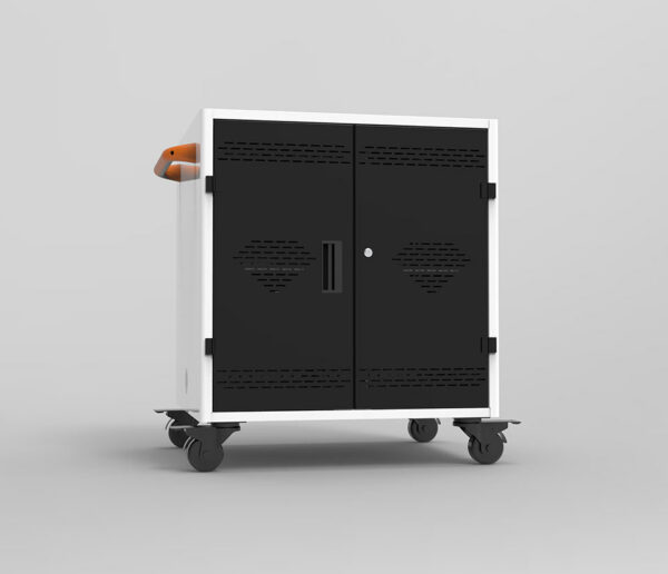 vr storage cart for 12 headsets with the doors closed - Looking Glass XR