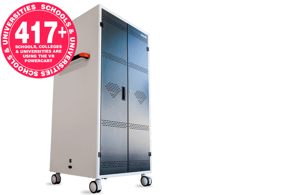 Featured in Over 417 Schools - VR Storage Solutions - The VR PowerCart stores and charges up to 24 VR headsets